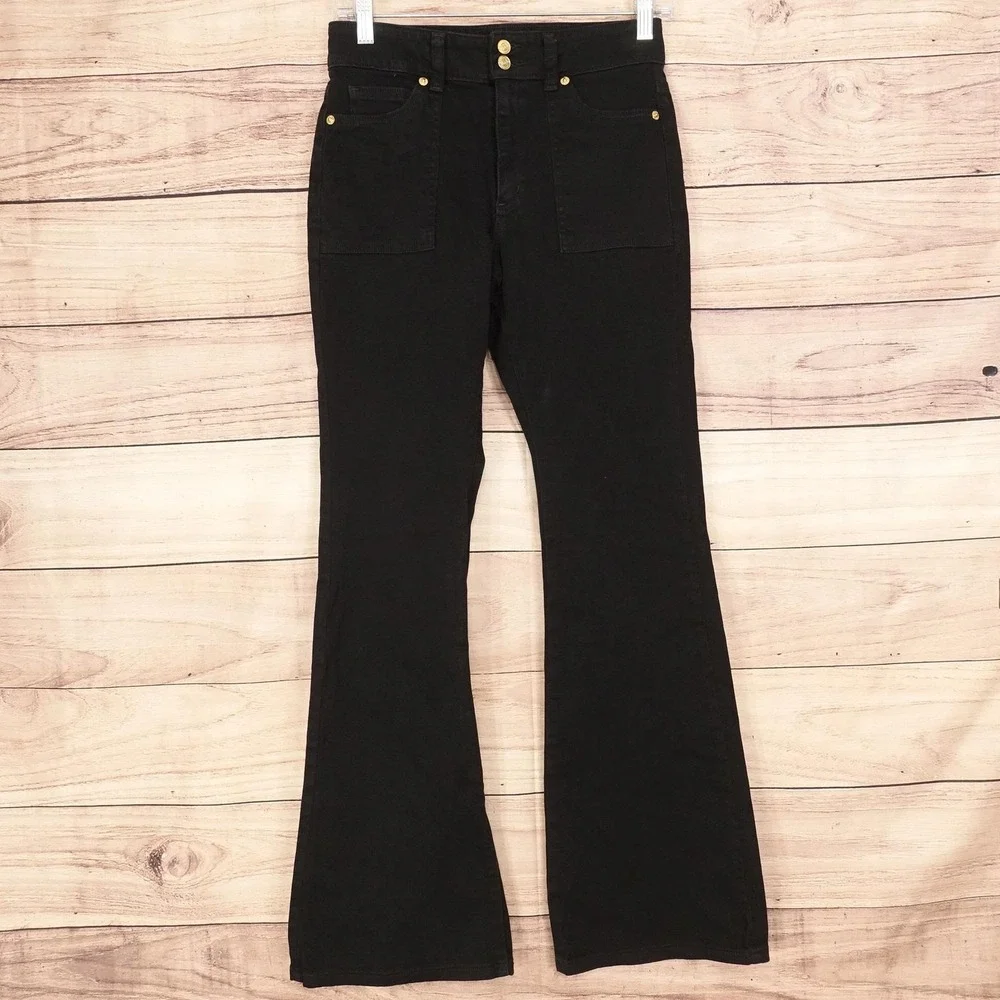 Michael Kors Flared Jeans Womens 4 Black Dark Wash Stretch 27x30 Denim